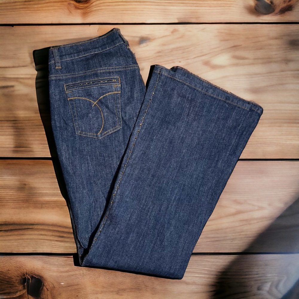 Cache Premium Flared Jeans Women's Size 12 Dark Wash Rhinestones Crystals